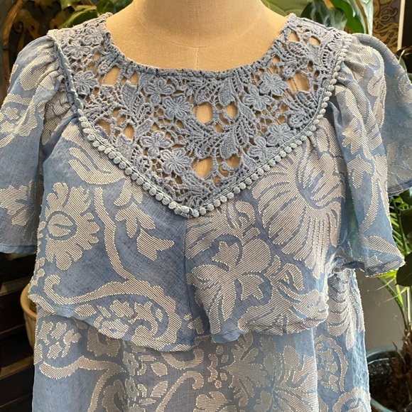 Anthropologie Serenity crochet ruffle damask top - Picture 9 of 14